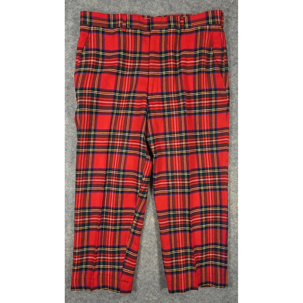 Brooks Brothers Makers Mens Red Plaid Tartan Wool Trousers 37x22 Golf Capris